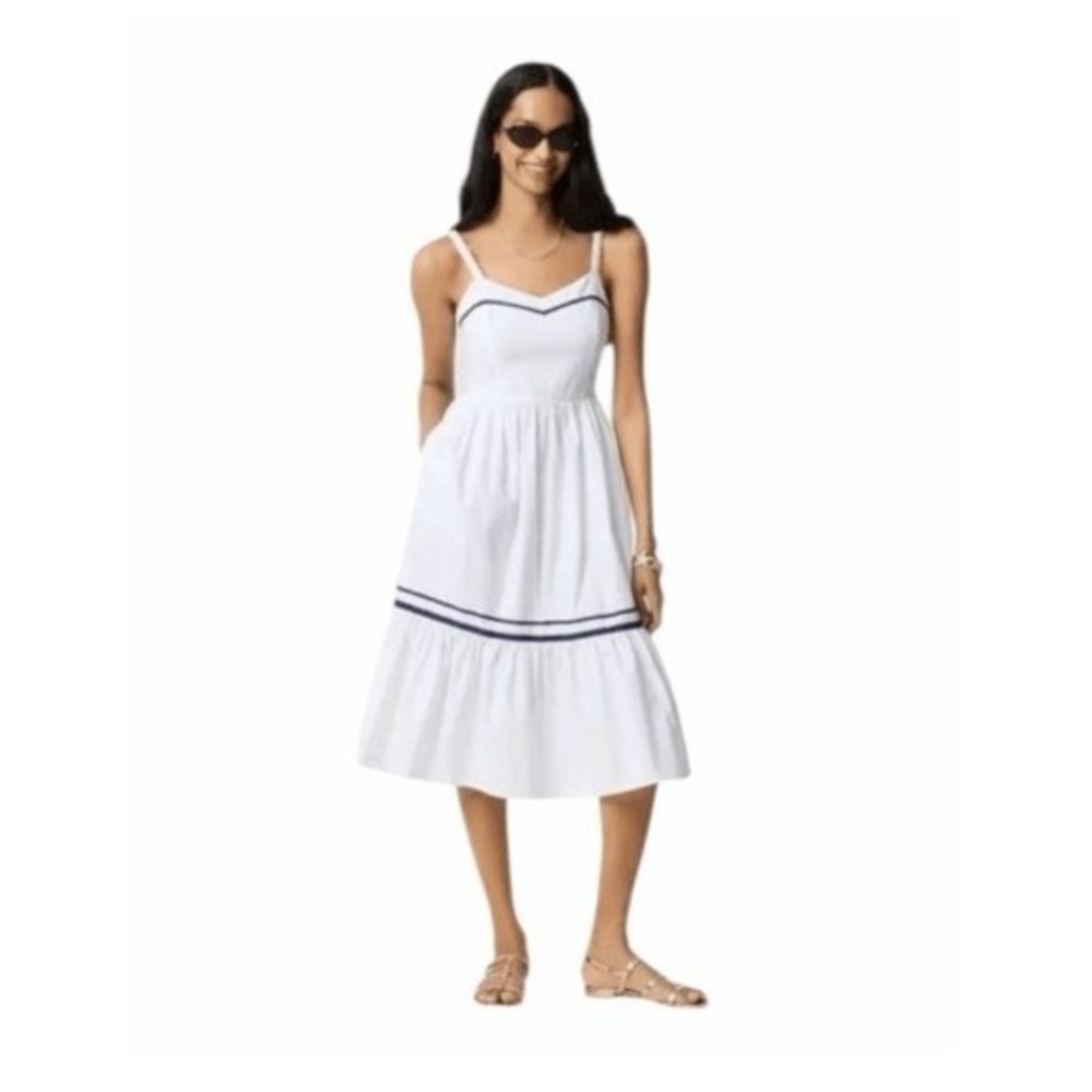 J. Crew White Midi Sundress with Navy Trim